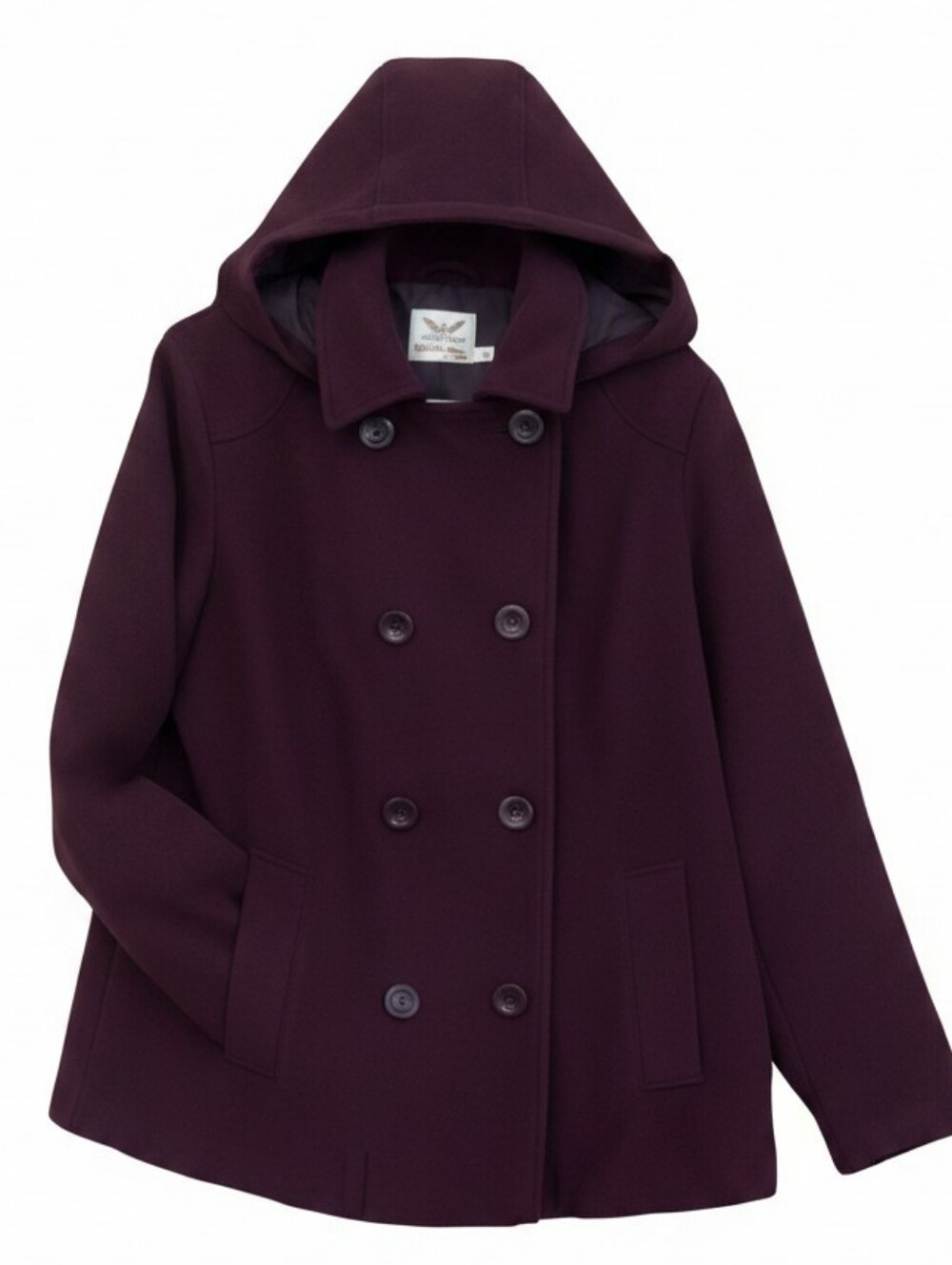 Faded Glory Womens Plus Size Hooded Double-Breasted Coat in Plum Size 3X